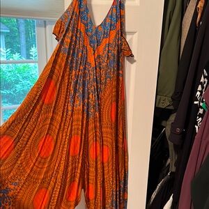 Vibrant Orange and Blue Maxi Dress